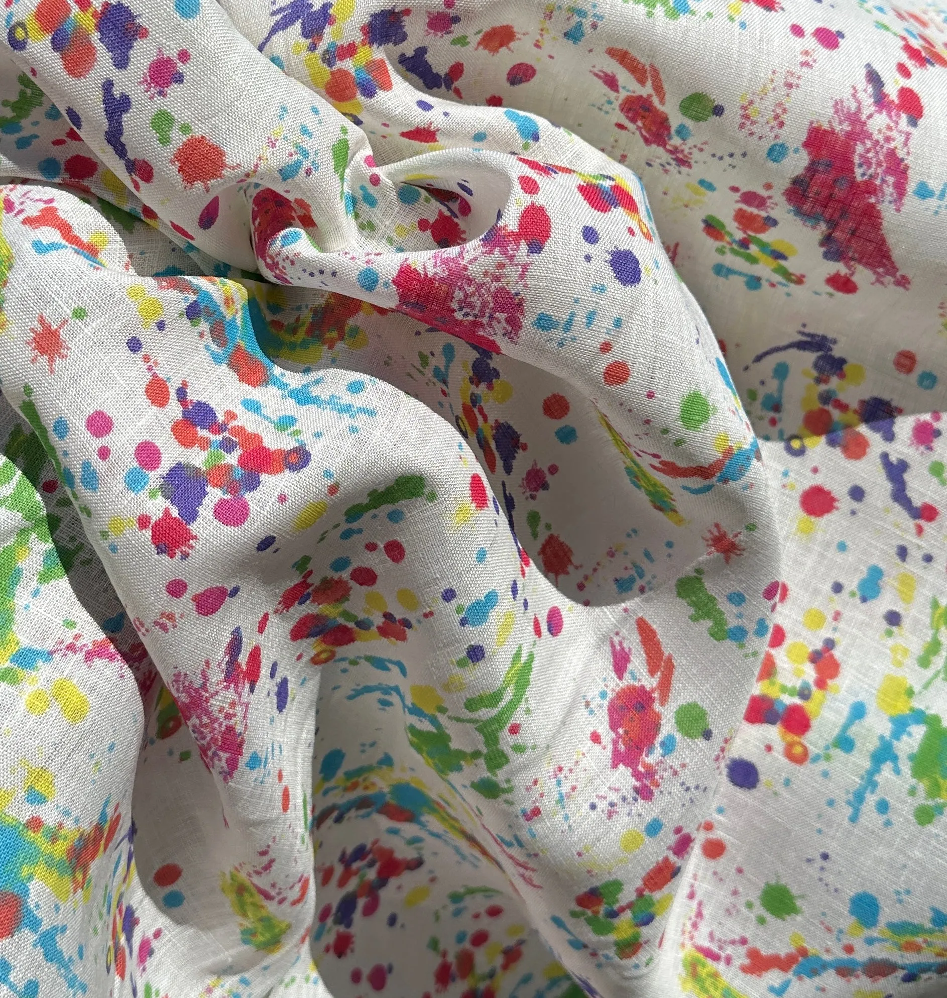 100% Linen Rainbow Colorful Splattered Paint Dye 5.5 OZ USA Woven Fabric By the Yard