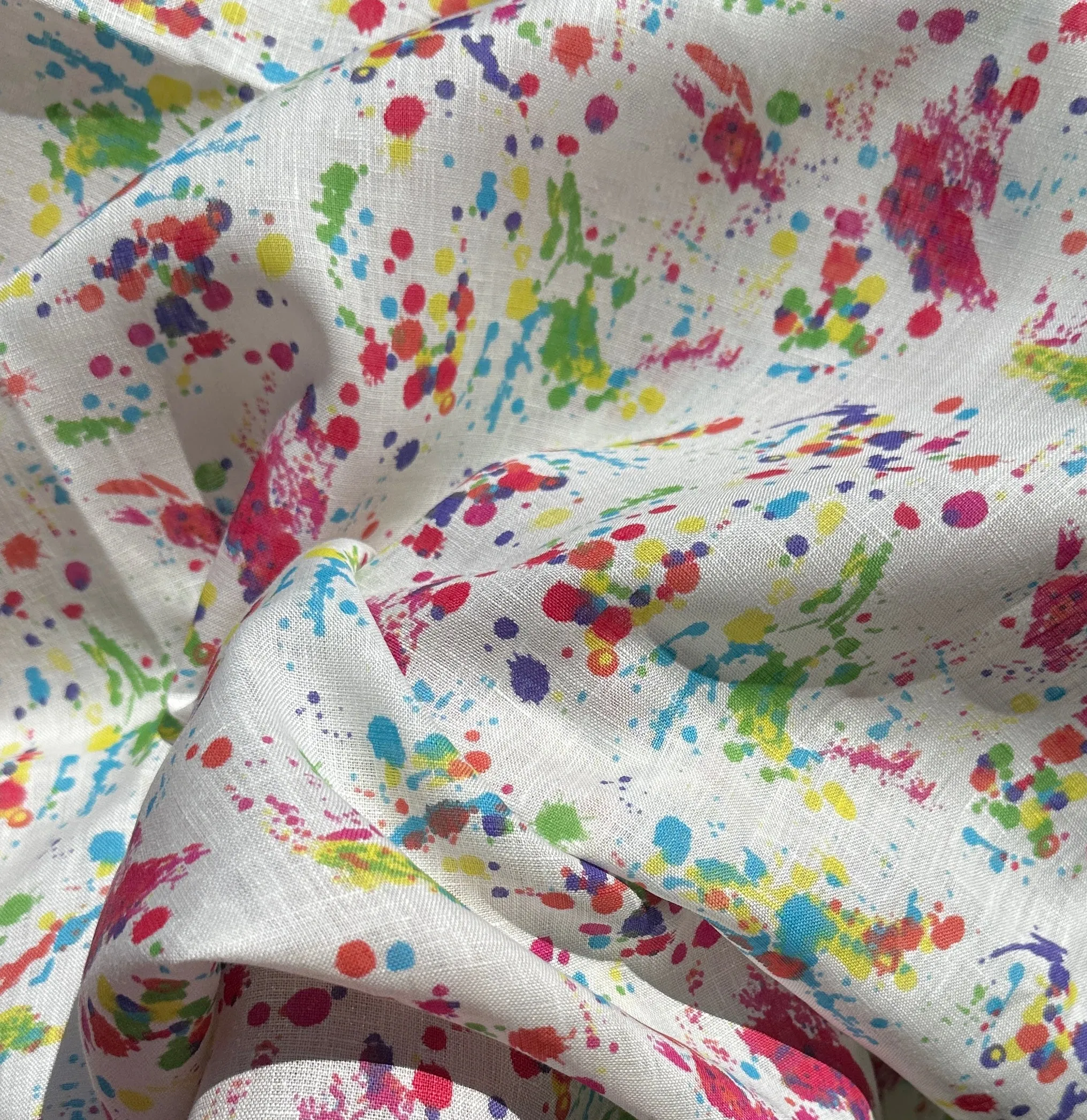 100% Linen Rainbow Colorful Splattered Paint Dye 5.5 OZ USA Woven Fabric By the Yard