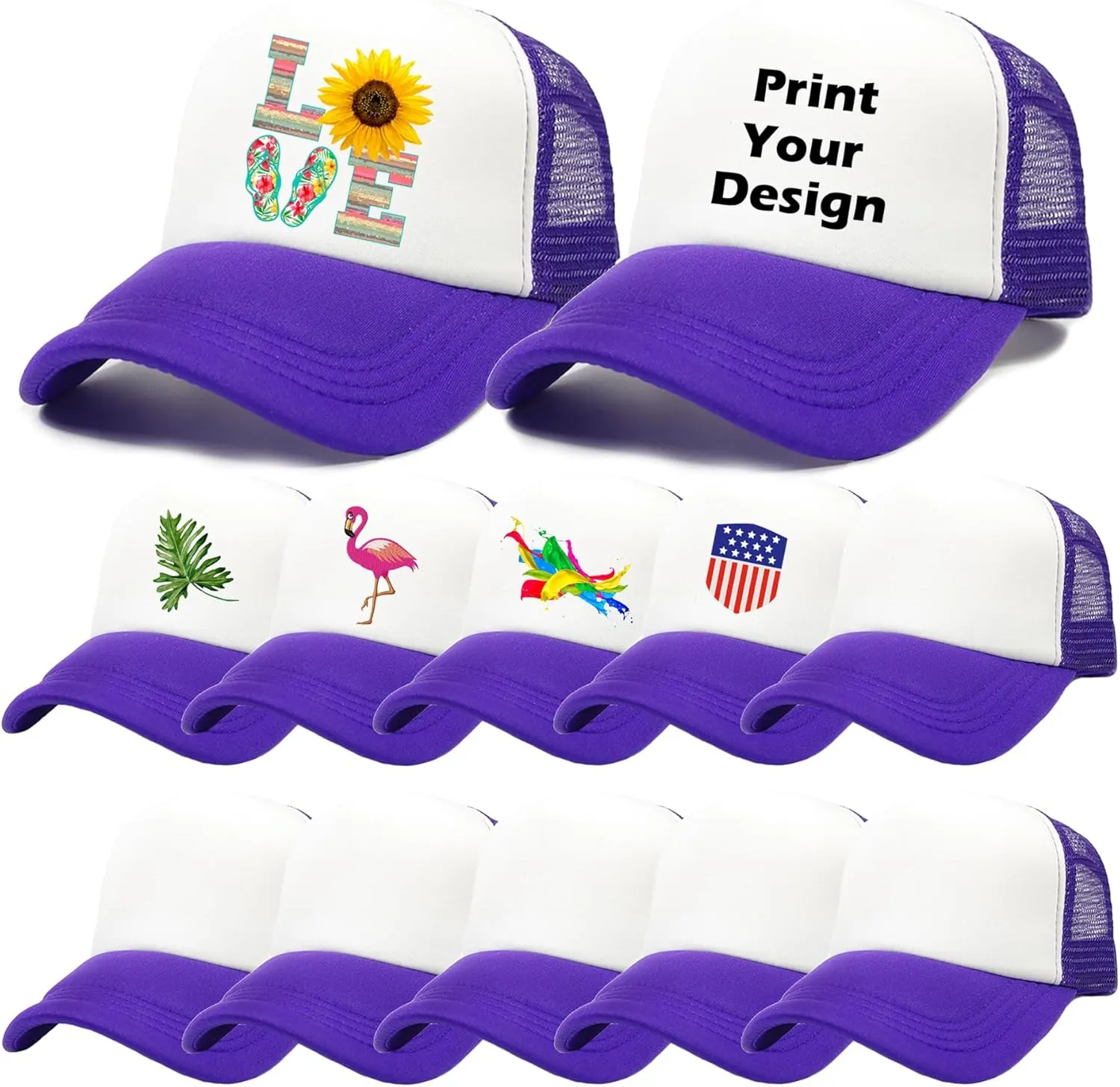12 Pack Sublimation Blanks Mesh Trucker Hats Bulk, DIY Printing Baseball Hat Wholesale, Sports Outdoor Snapback Dad Hat
