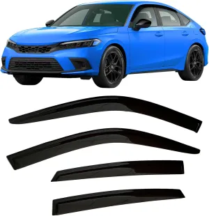 2022-2025 Tape-On Rain Guards for Honda Civic Hatchback Side Window Visor Deflectors HB LX Sport Touring EX-L Tinted Vent Shades Protectors 2023 2024