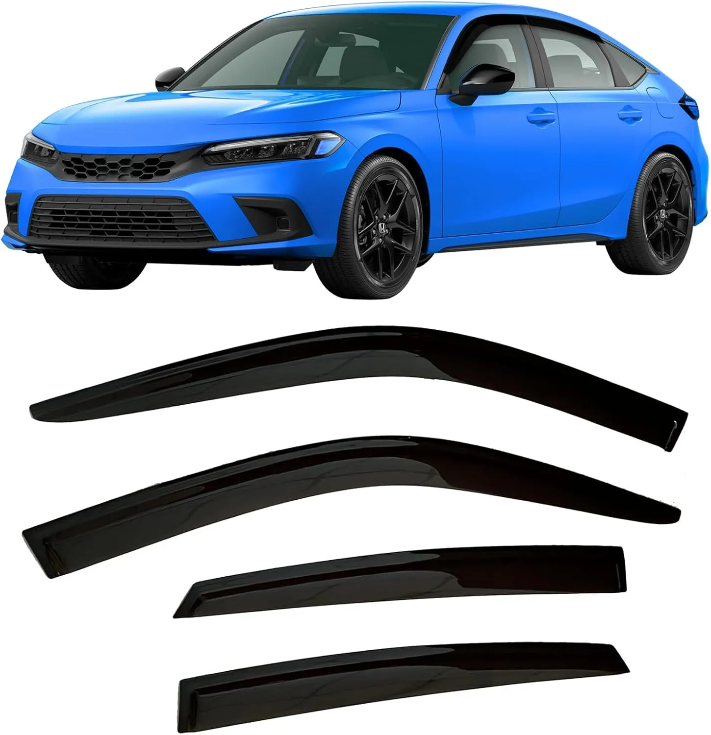2022-2025 Tape-On Rain Guards for Honda Civic Hatchback Side Window Visor Deflectors HB LX Sport Touring EX-L Tinted Vent Shades Protectors 2023 2024