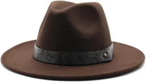 24 Color Felt Hat European and American Fashion Casual and Winter Snake Texture Hat Men and Women's Jazz Hat Luopan Caps & Hats (Color : Dark Coffee, Size : M)