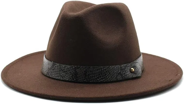 24 Color Felt Hat European and American Fashion Casual and Winter Snake Texture Hat Men and Women's Jazz Hat Luopan Caps & Hats (Color : Dark Coffee, Size : M)