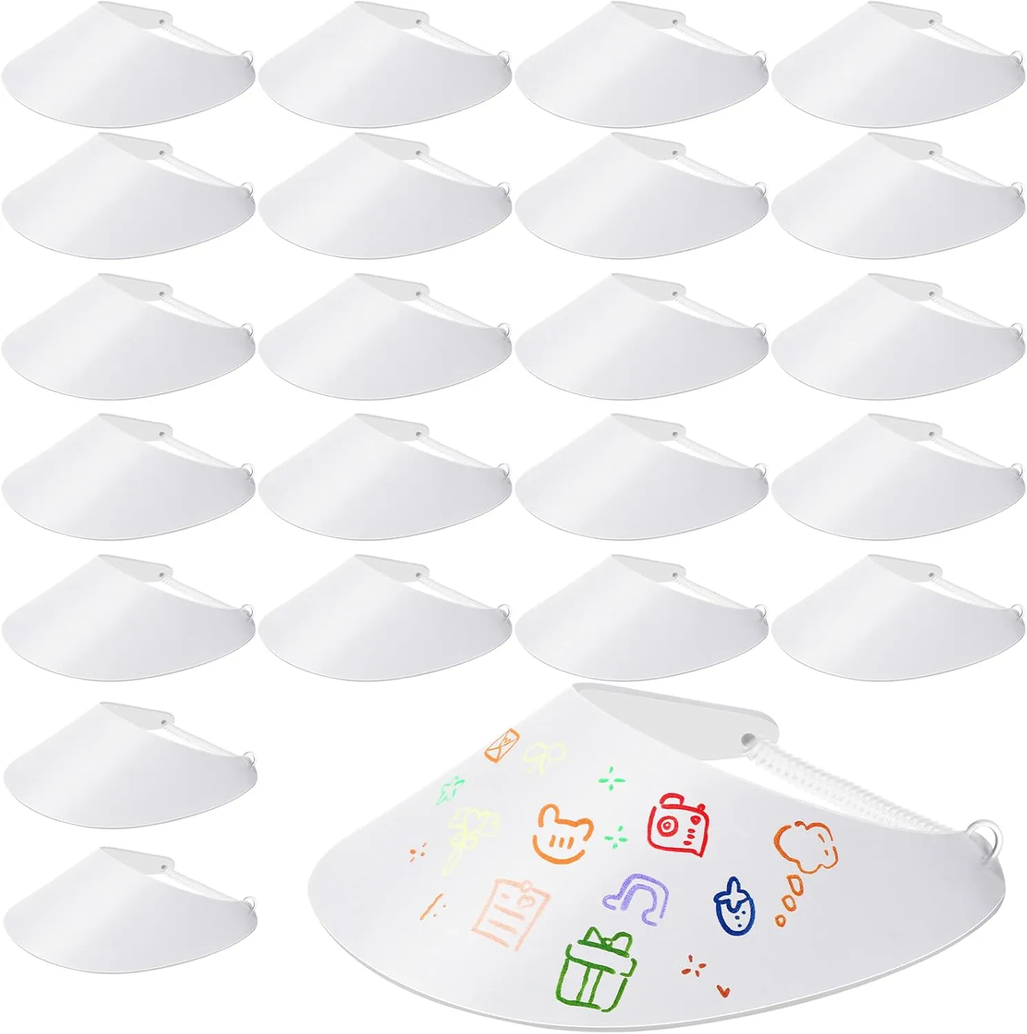 24 Pcs DIY Foam Sun Visors for Women White Golf Visor Adjustable String Sun Visor Hat Tennis Visor for Men Outdoors