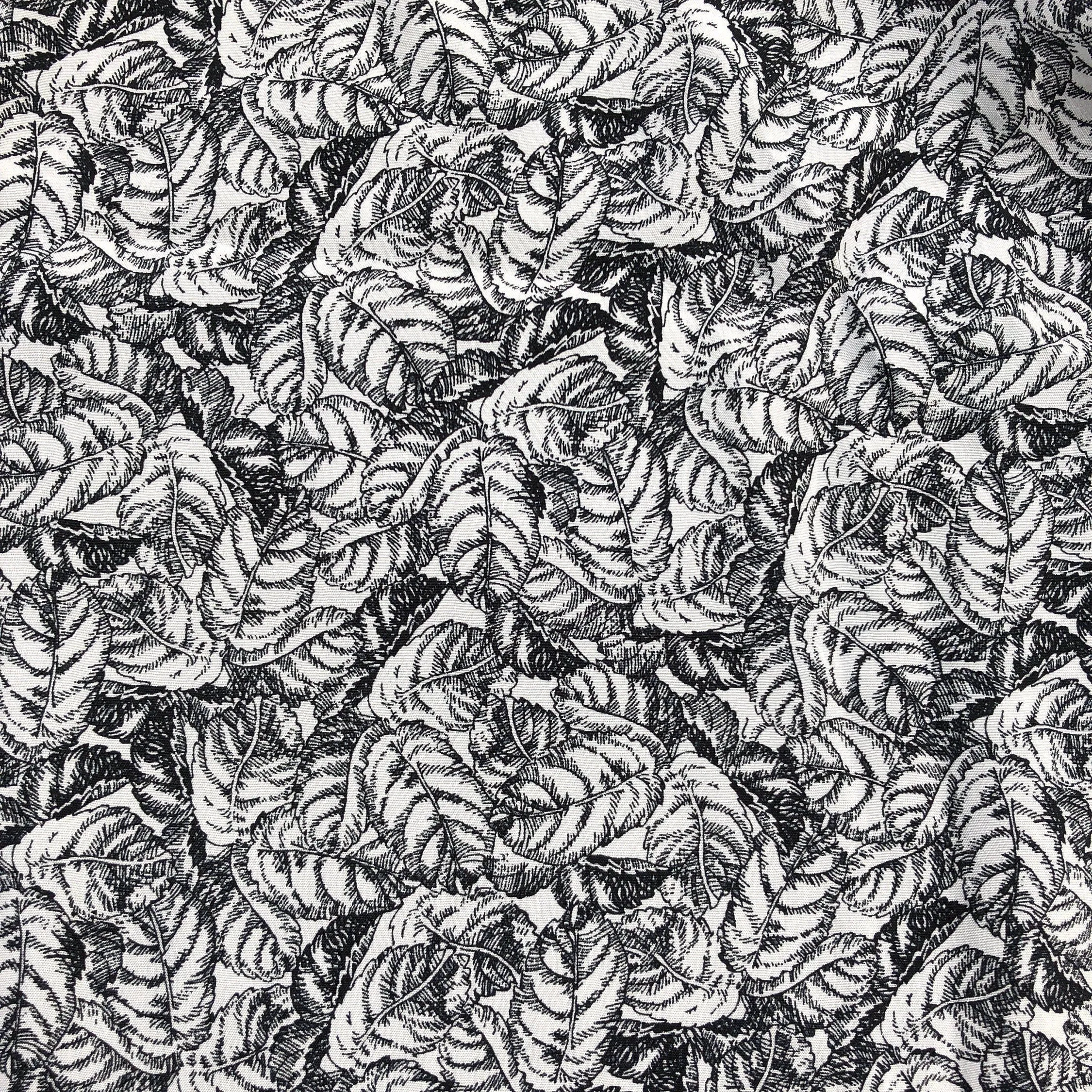 56" 100% cotton Lawn Leaf Nature Floral Black White Print 4 OZ Woven Fabric By the Yard