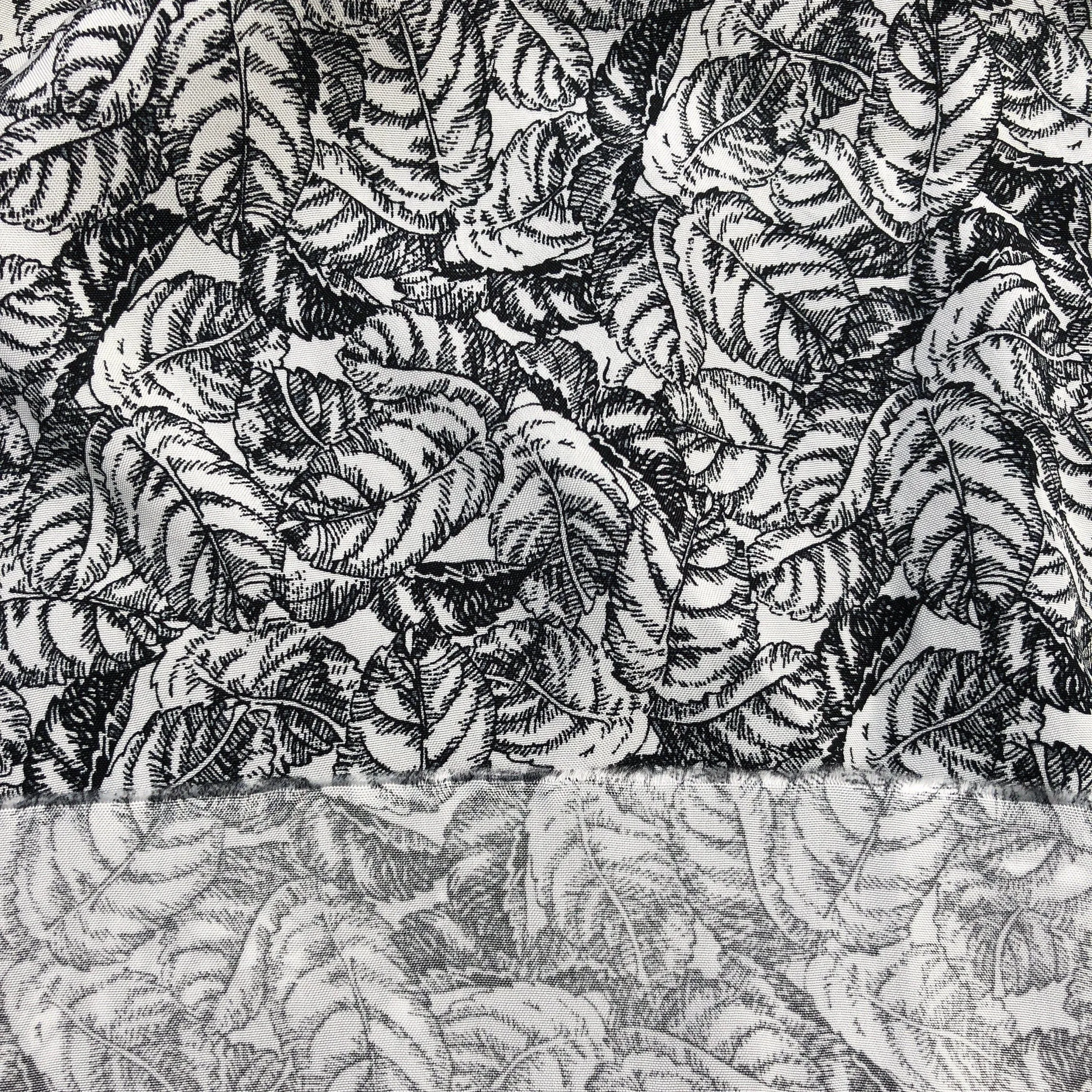 56" 100% cotton Lawn Leaf Nature Floral Black White Print 4 OZ Woven Fabric By the Yard