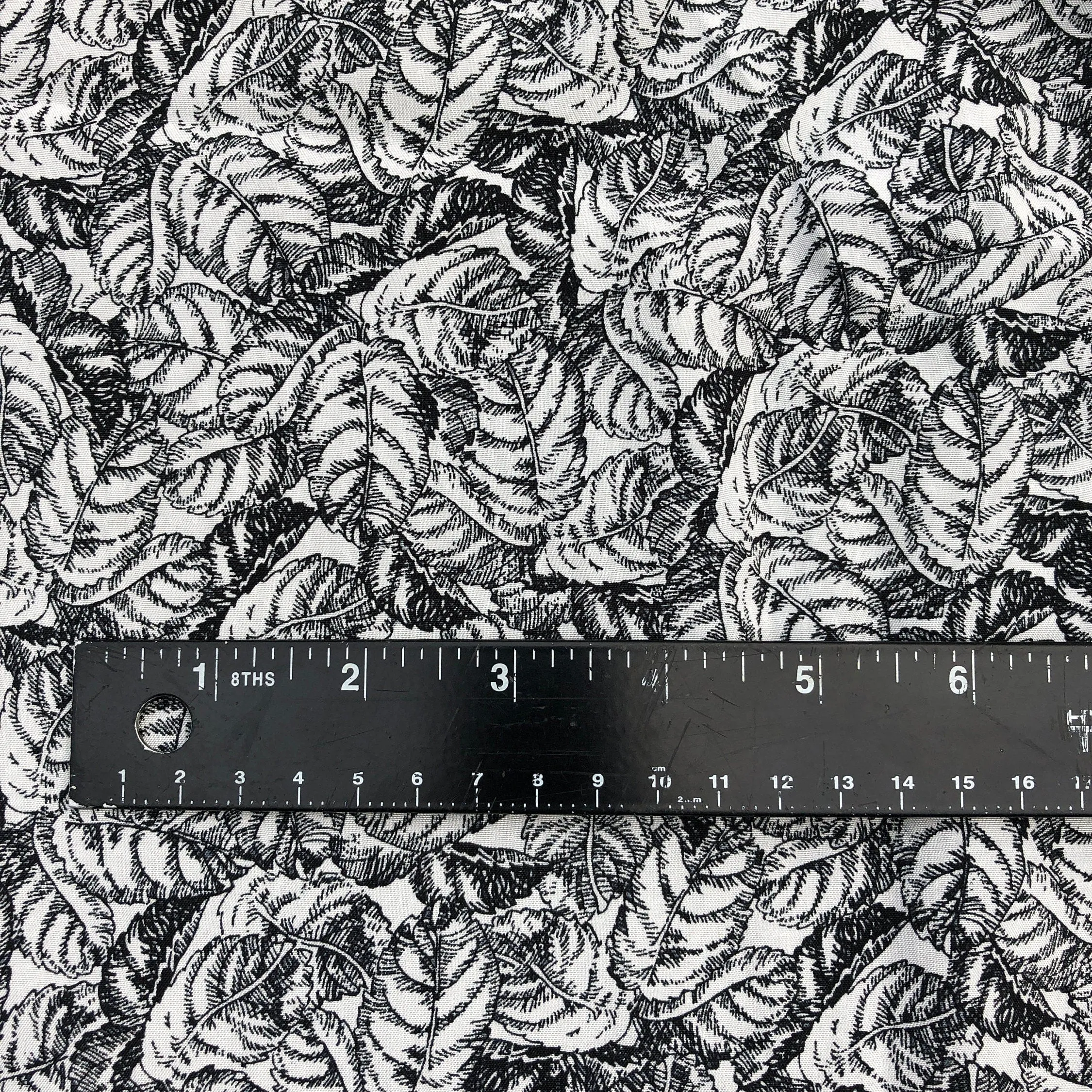 56" 100% cotton Lawn Leaf Nature Floral Black White Print 4 OZ Woven Fabric By the Yard