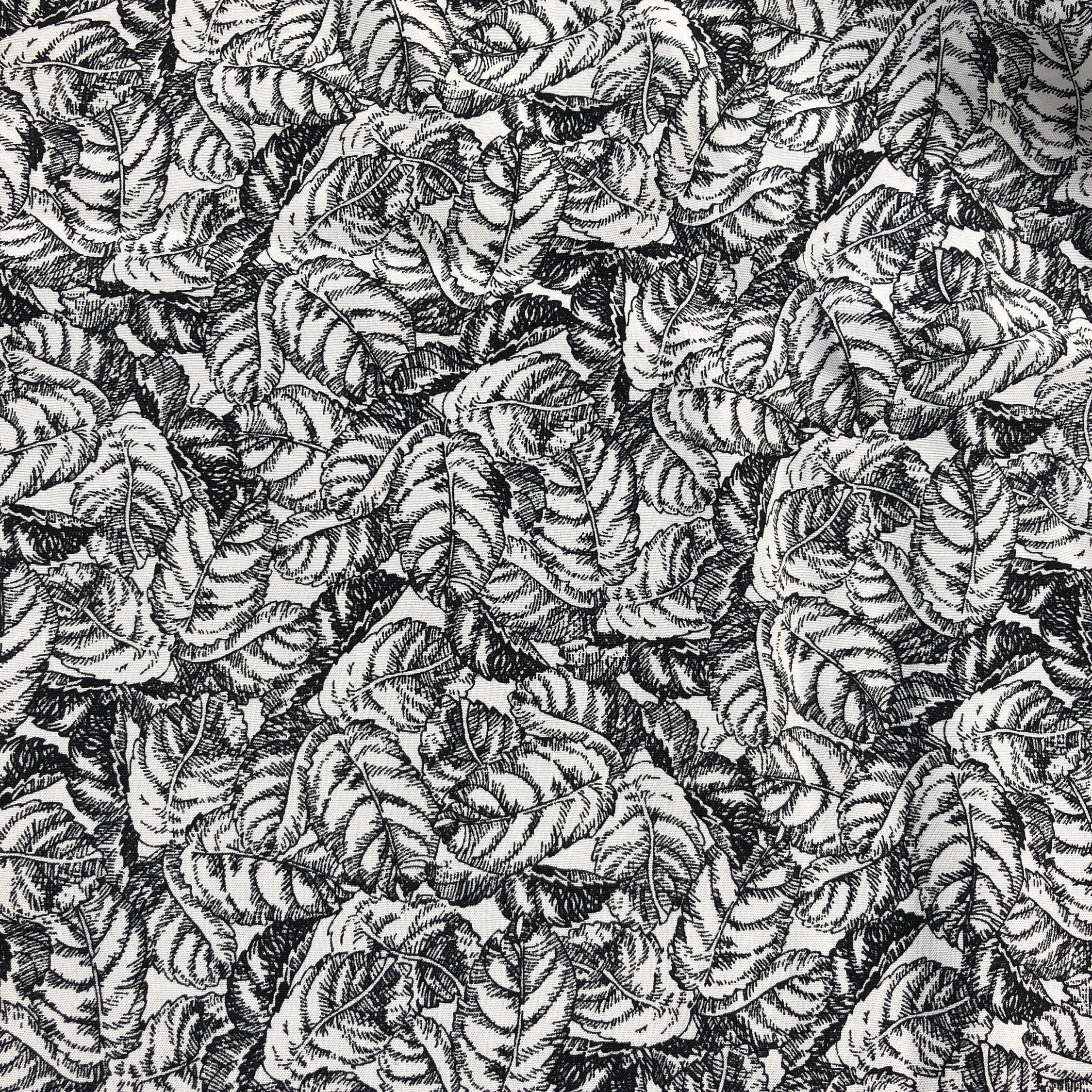 56" 100% cotton Lawn Leaf Nature Floral Black White Print 4 OZ Woven Fabric By the Yard