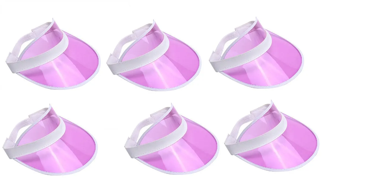 6 Pack Sun Visor Hats Women Men Clear Colorful Plastic Party Hat Adjustable UV Outdoor Sports Tennis Beach Golf Headwear Cap