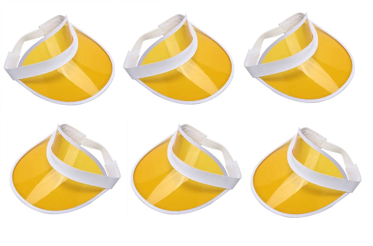 6 Pack Sun Visor Hats Women Men Clear Colorful Plastic Party Hat Adjustable UV Outdoor Sports Tennis Beach Golf Headwear Cap