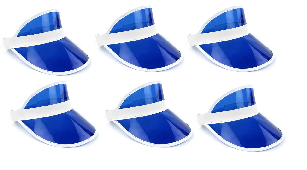6 Pack Sun Visor Hats Women Men Clear Colorful Plastic Party Hat Adjustable UV Outdoor Sports Tennis Beach Golf Headwear Cap