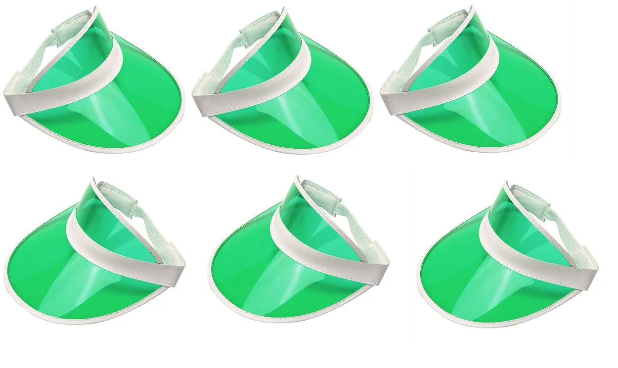 6 Pack Sun Visor Hats Women Men Clear Colorful Plastic Party Hat Adjustable UV Outdoor Sports Tennis Beach Golf Headwear Cap