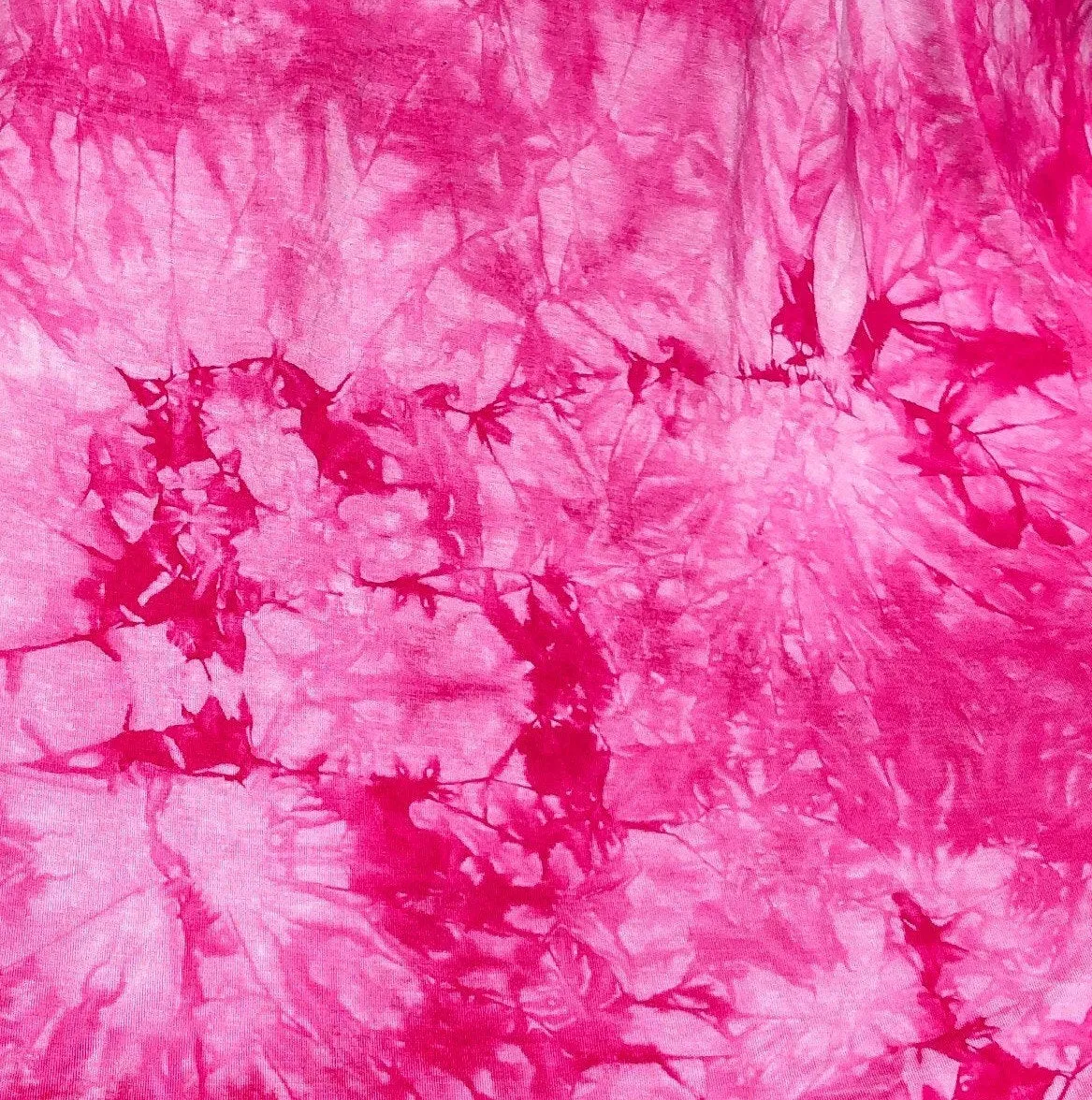 60” Bamboo & Spandex Stretch Tie Dyed Tie Dye Bright Pink White Cloud Apparel and Face Mask Jersey Knit Fabric By the Yard