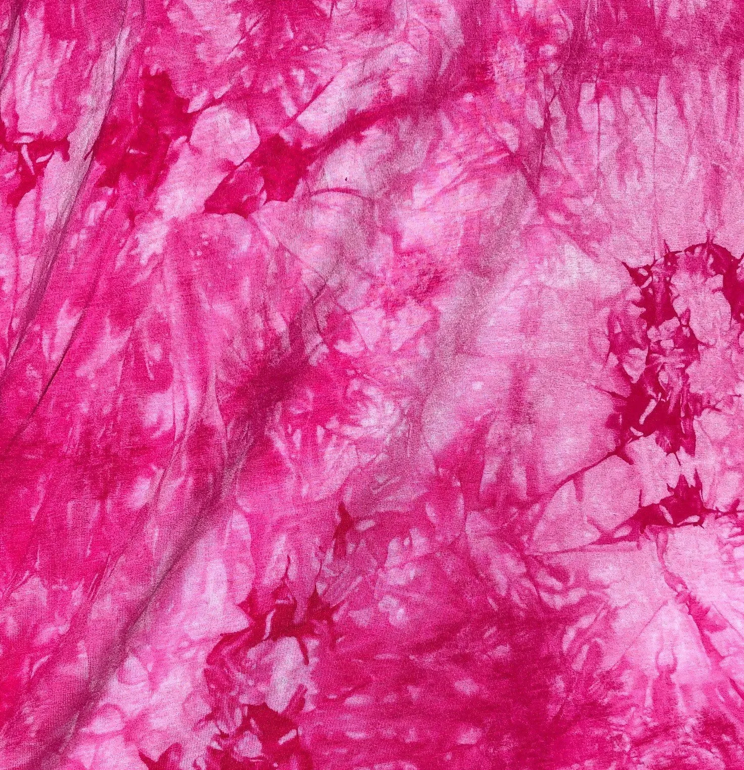 60” Bamboo & Spandex Stretch Tie Dyed Tie Dye Bright Pink White Cloud Apparel and Face Mask Jersey Knit Fabric By the Yard