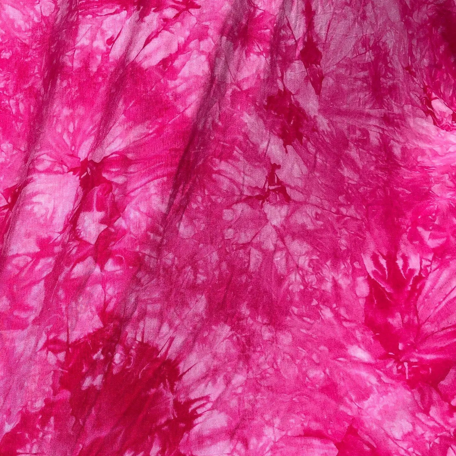60” Bamboo & Spandex Stretch Tie Dyed Tie Dye Bright Pink White Cloud Apparel and Face Mask Jersey Knit Fabric By the Yard