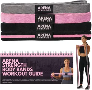 Arena Strength Long Fabric Full Body Resistance Bands Set of 4 and Pull Up Assistance Bands | Cloth Resistance Bands Loop with Fabric Exercise Resistance Bands Workout Guide