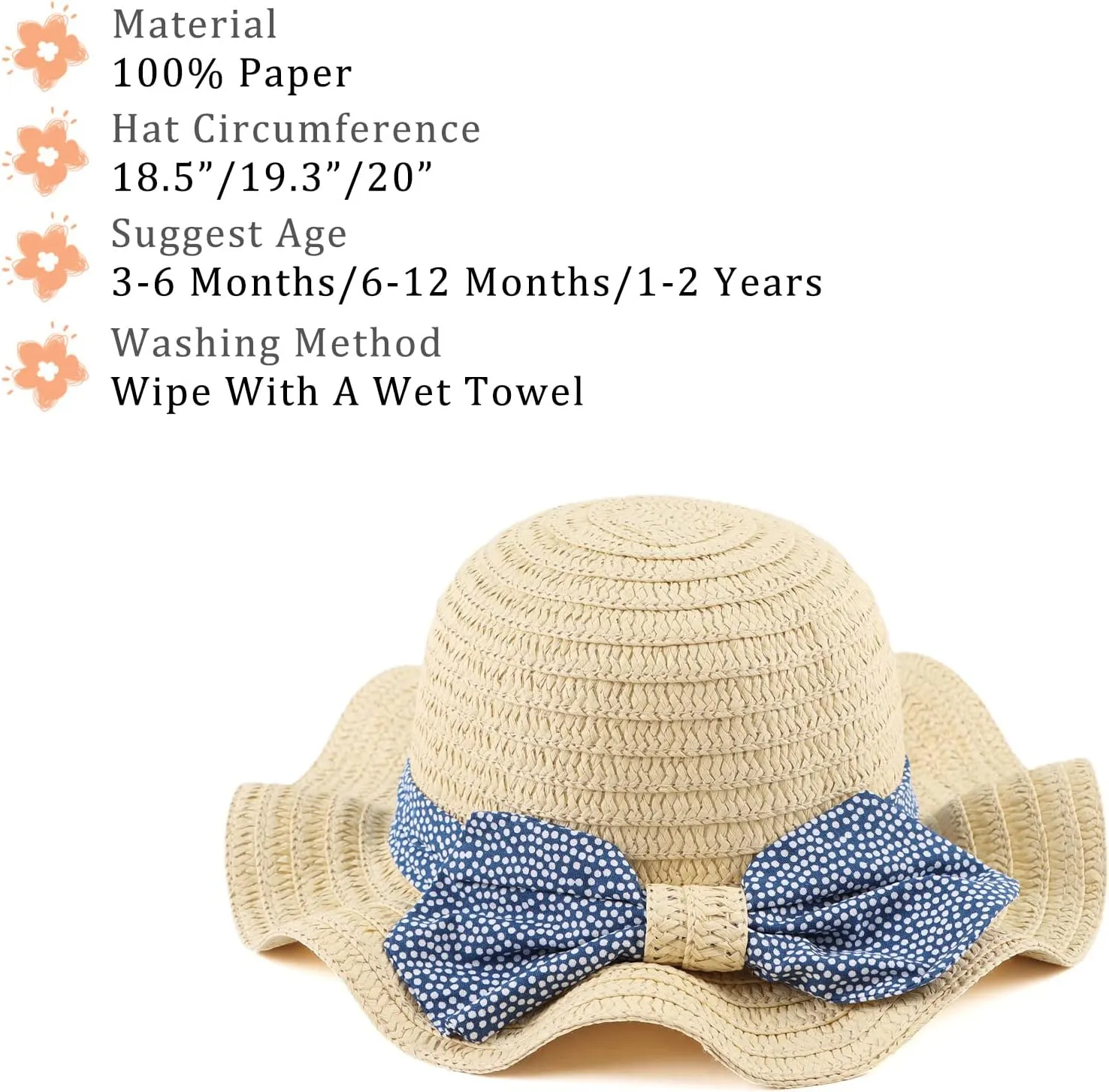 Baby Girl Straw Hat Toddler Summer Beach Hats with Bowknot Sun Protection Hats for Kids Girls