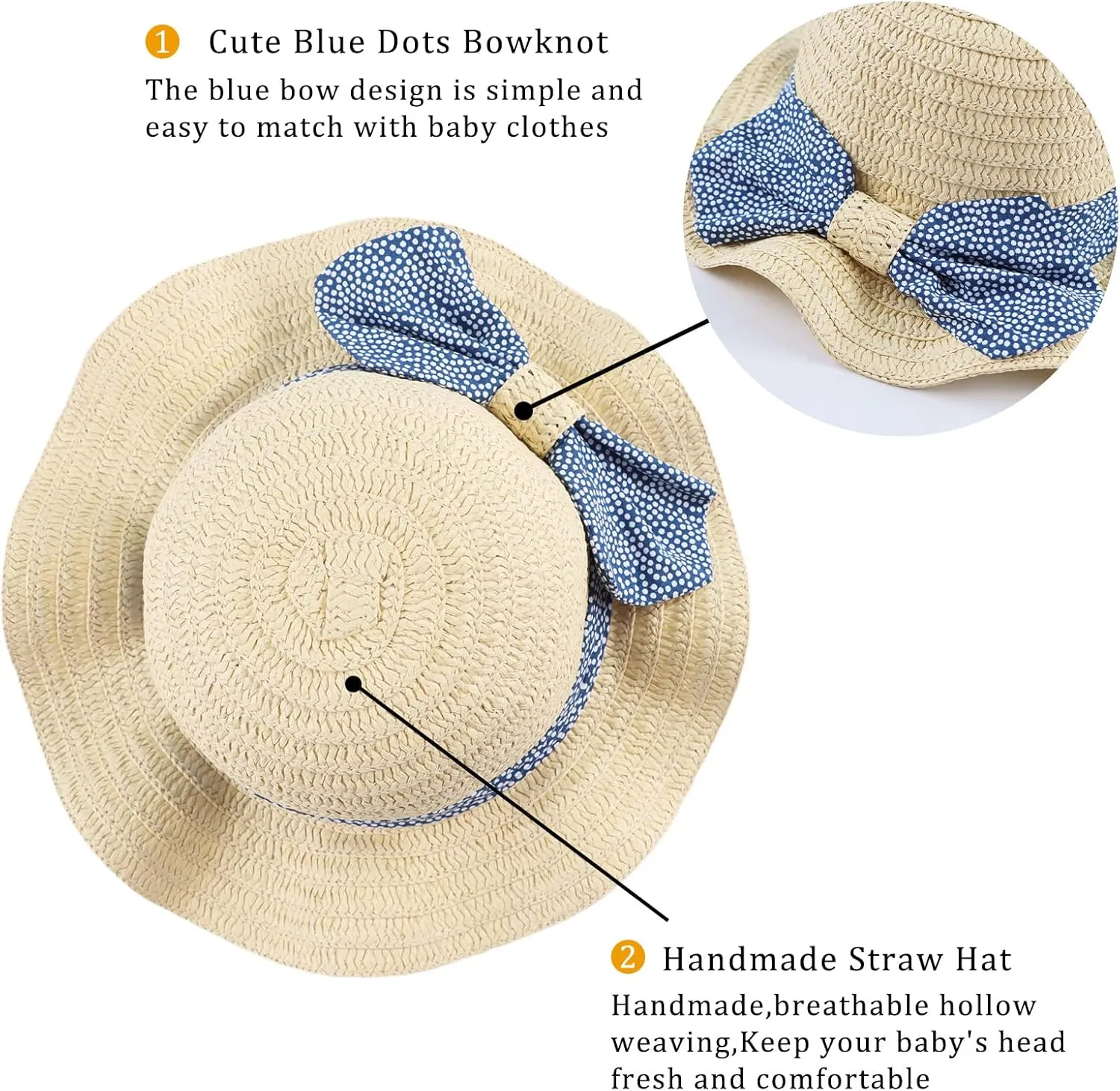 Baby Girl Straw Hat Toddler Summer Beach Hats with Bowknot Sun Protection Hats for Kids Girls