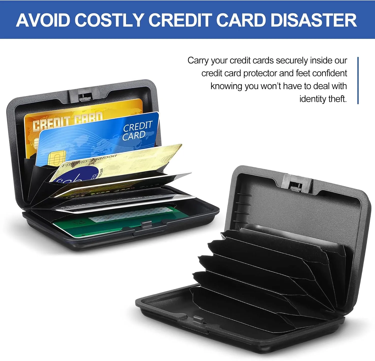 BBTO 2 Pieces Credit Card Holder Slim Mini Rfid Blocking Credit Card Protector Aluminum Business Box Metal ID Organizer Wallet with 6 Slots for Women Men(Black, Silver)