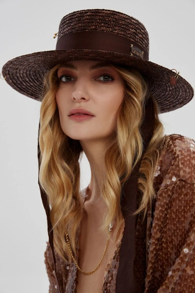 BROWN CANOTIER WOVEN HAT