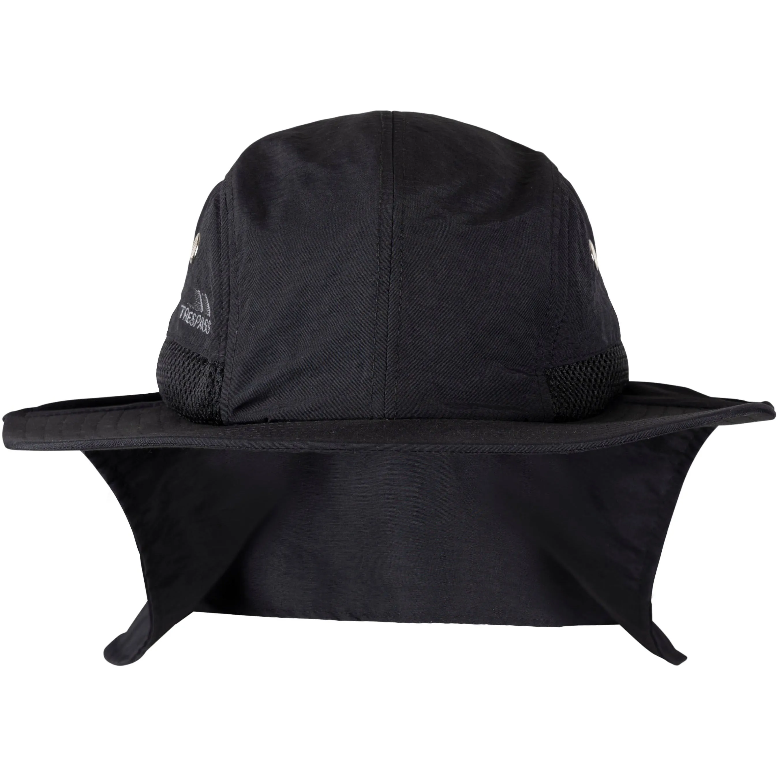 Caspian Unisex Wide Brim Cap with Neck Covering in Black