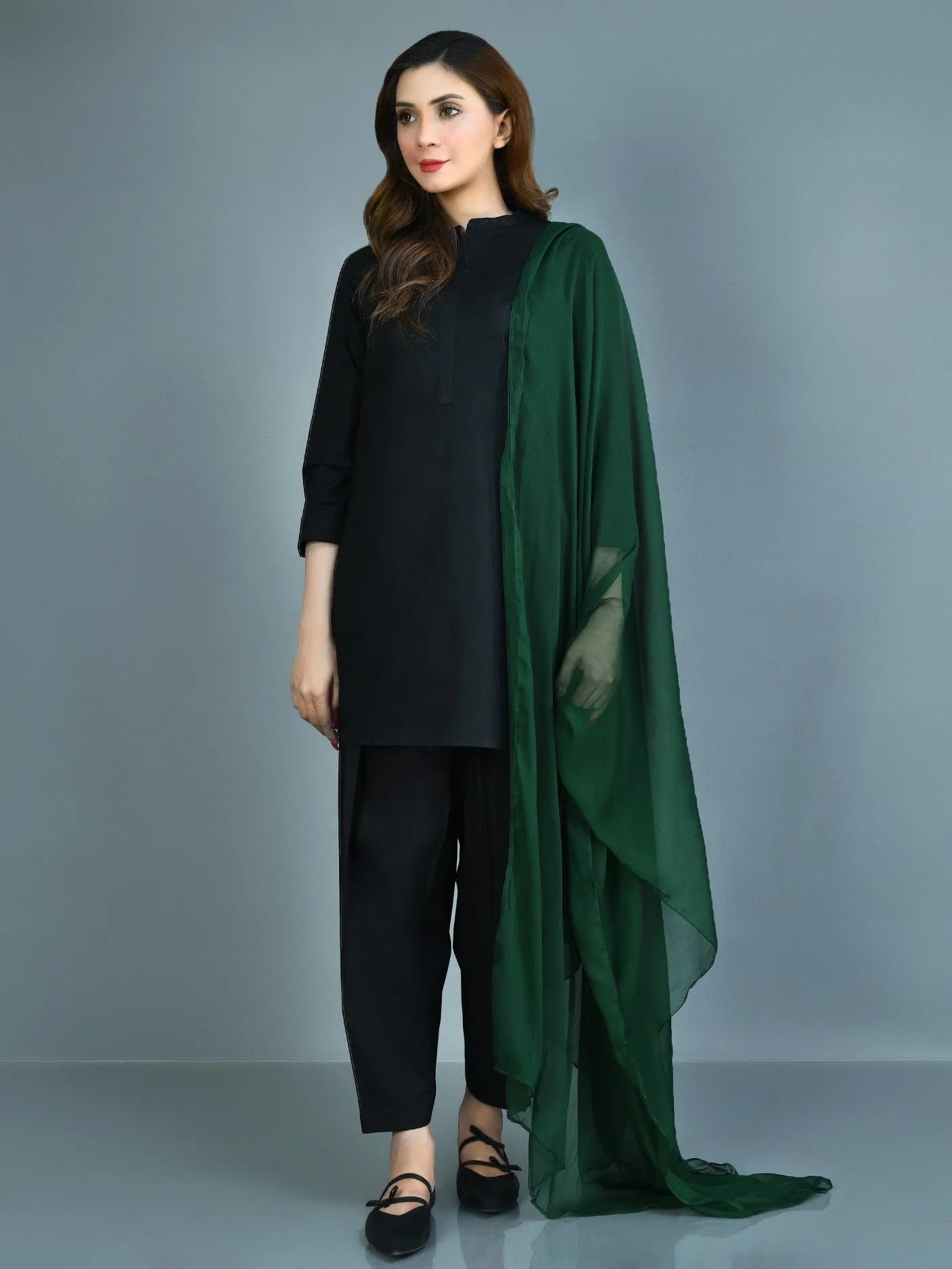 Chiffon Dupatta - Bottle Green
