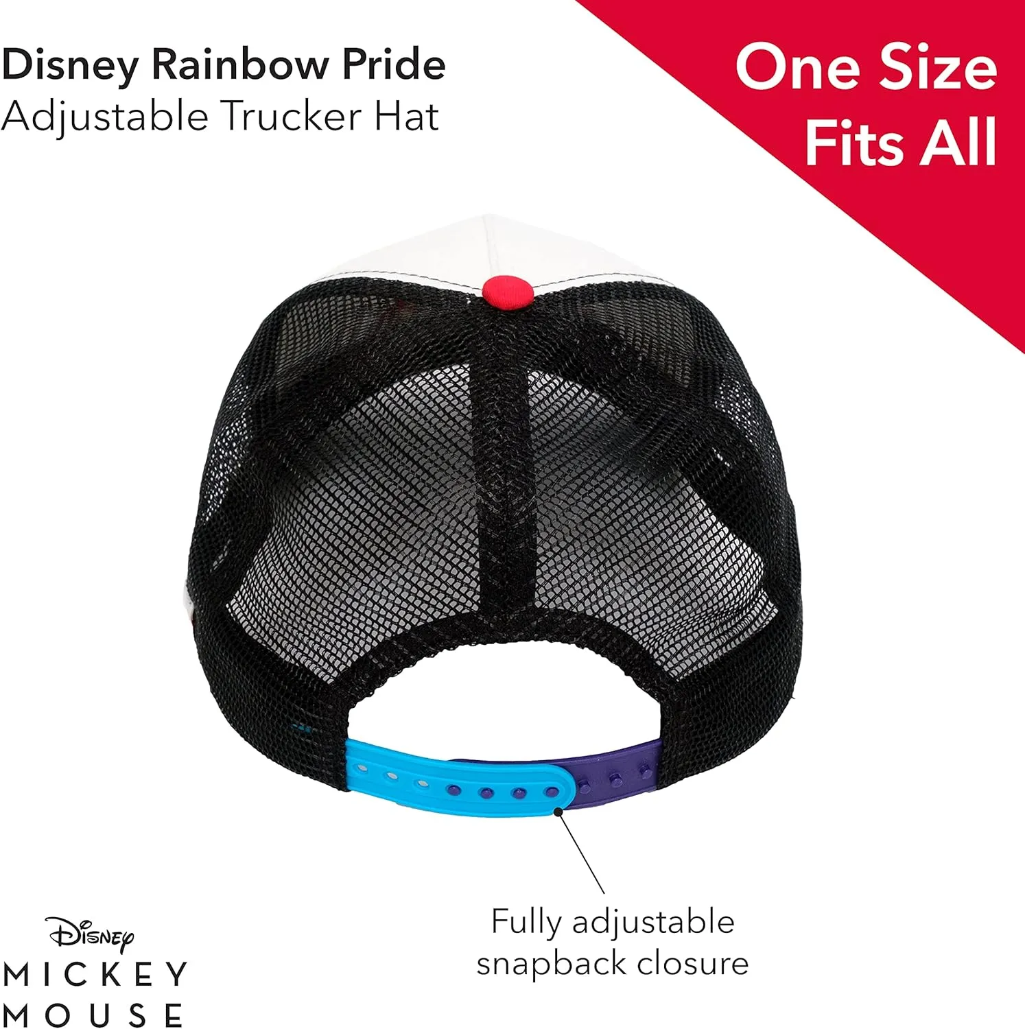 Concept One Disney Mickey Mouse Trucker Hat, Rainbow Pride Mesh Back Snapback Baseball Cap