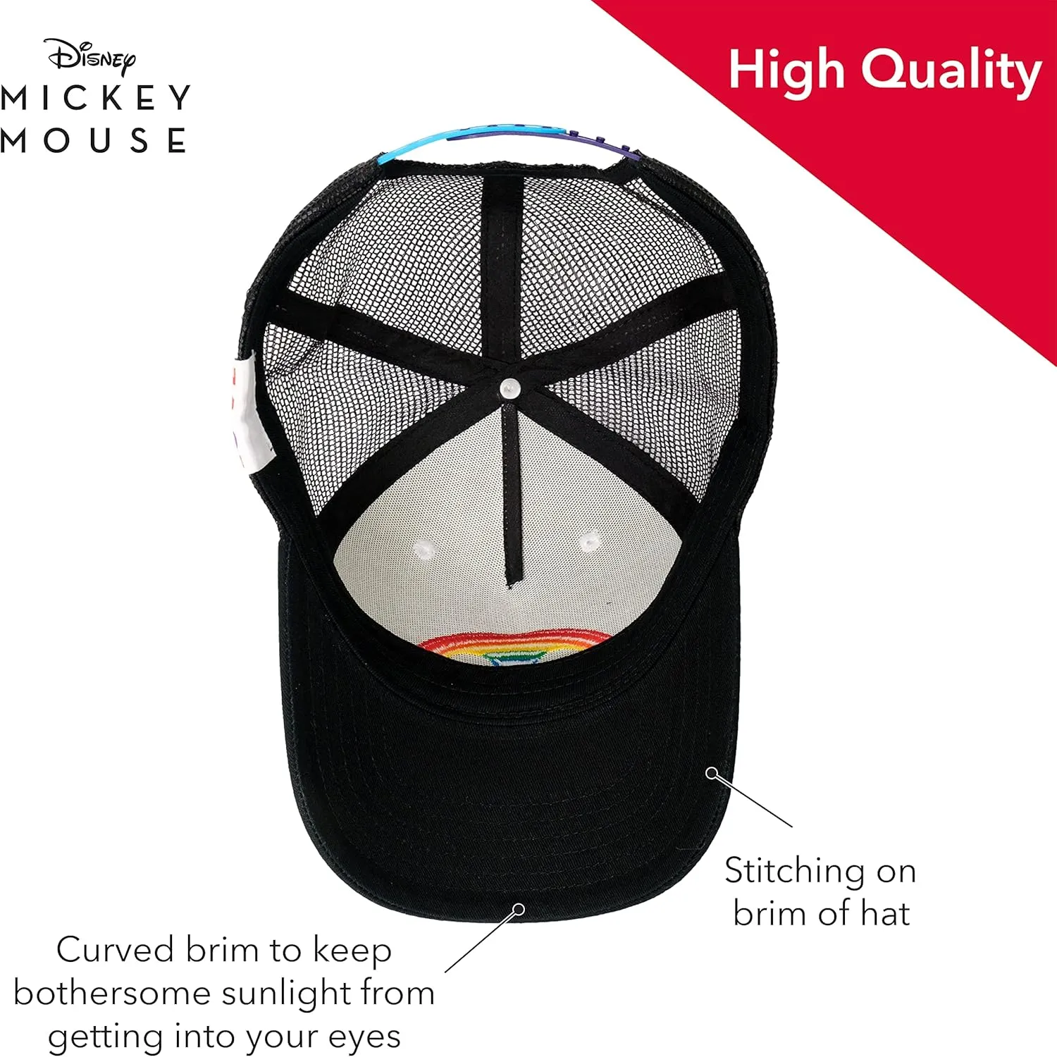 Concept One Disney Mickey Mouse Trucker Hat, Rainbow Pride Mesh Back Snapback Baseball Cap