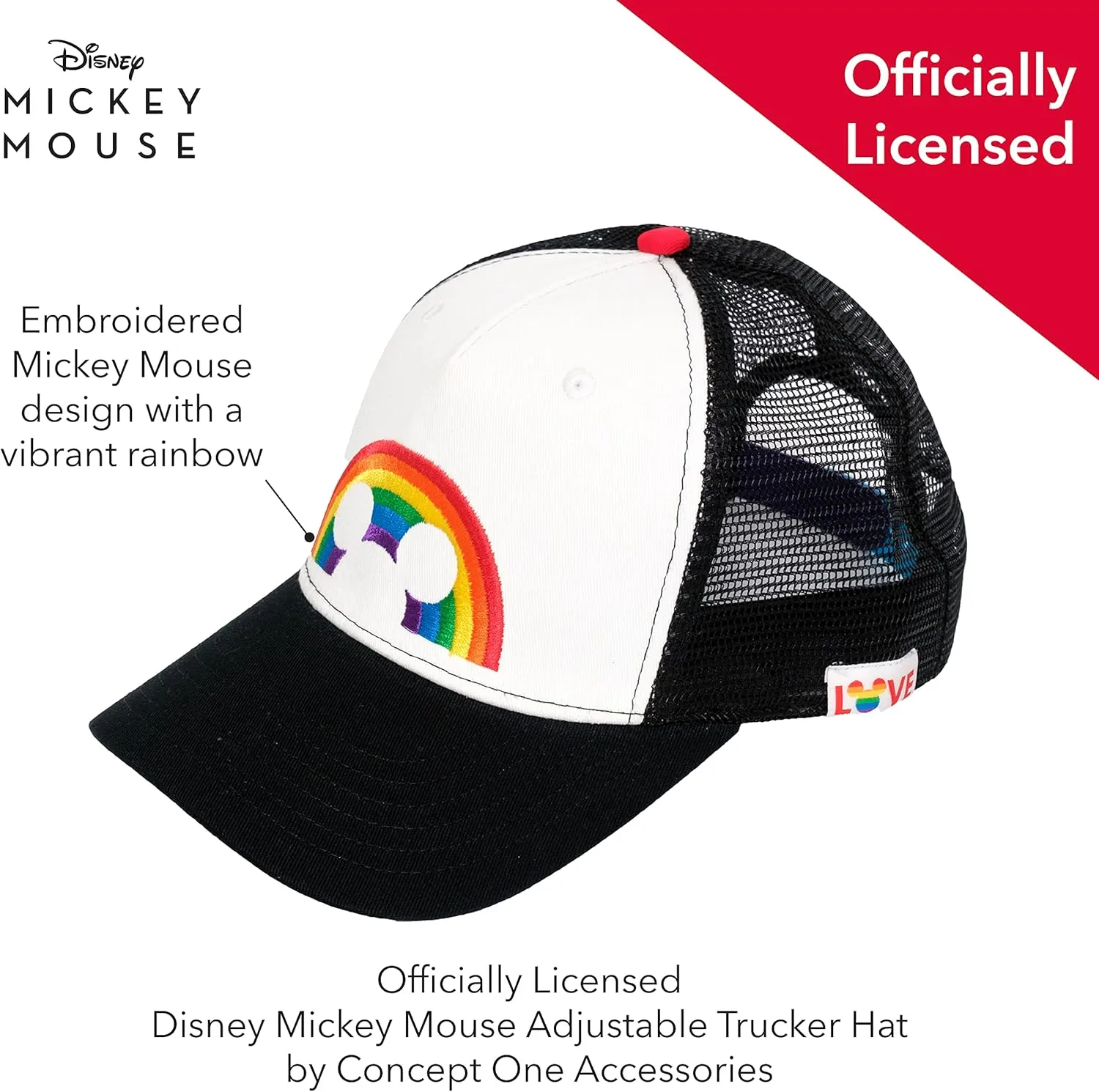 Concept One Disney Mickey Mouse Trucker Hat, Rainbow Pride Mesh Back Snapback Baseball Cap