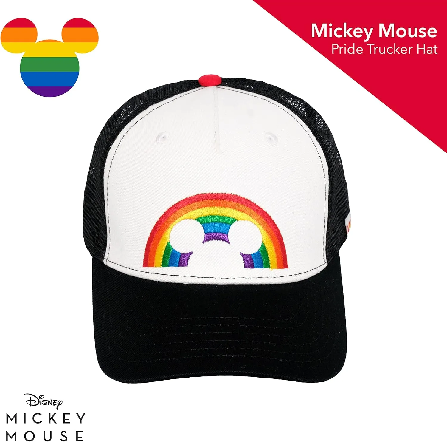 Concept One Disney Mickey Mouse Trucker Hat, Rainbow Pride Mesh Back Snapback Baseball Cap