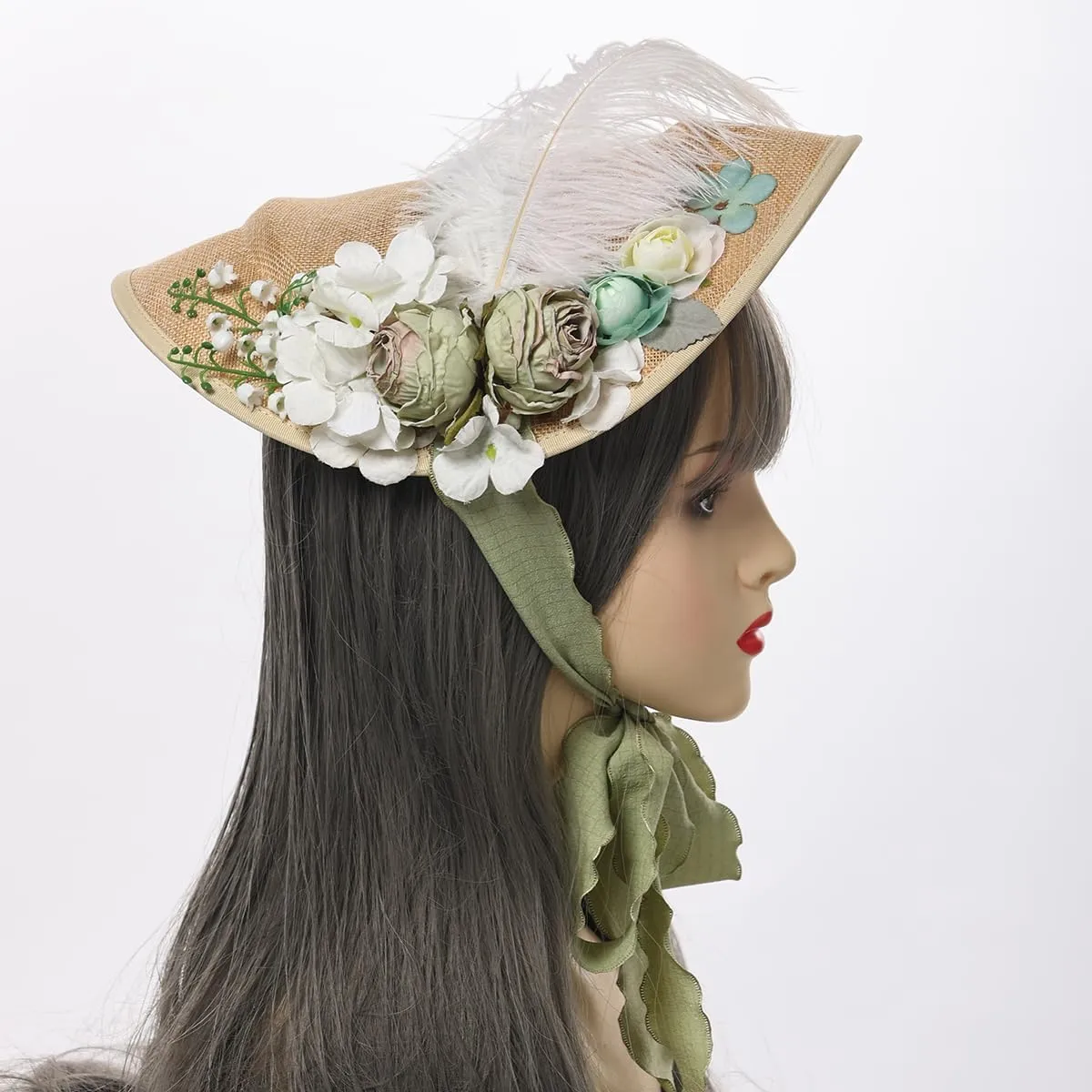 COSDREAMER Girls Women Tea Party Sun Hat Lace Ribbons Straw Hats Small Hat