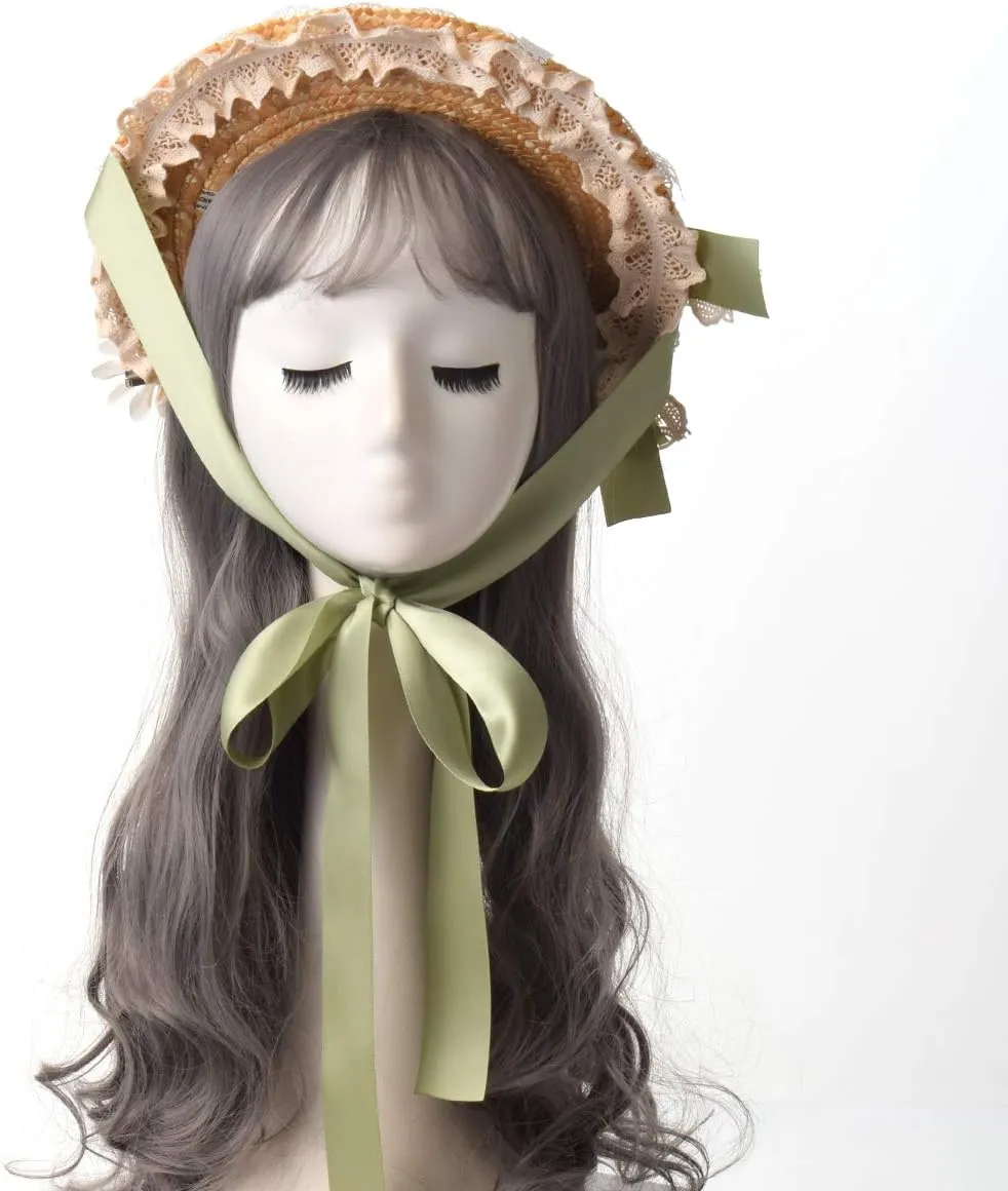 COSDREAMER Girls Women Tea Party Sun Hat Lace Ribbons Straw Hats Small Hat