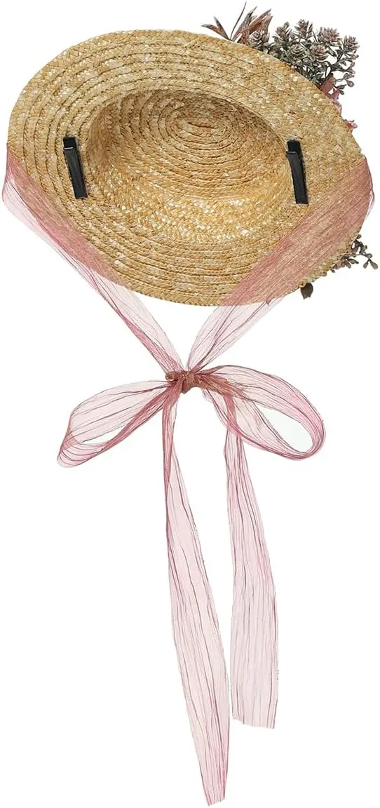 COSDREAMER Girls Women Tea Party Sun Hat Lace Ribbons Straw Hats Small Hat