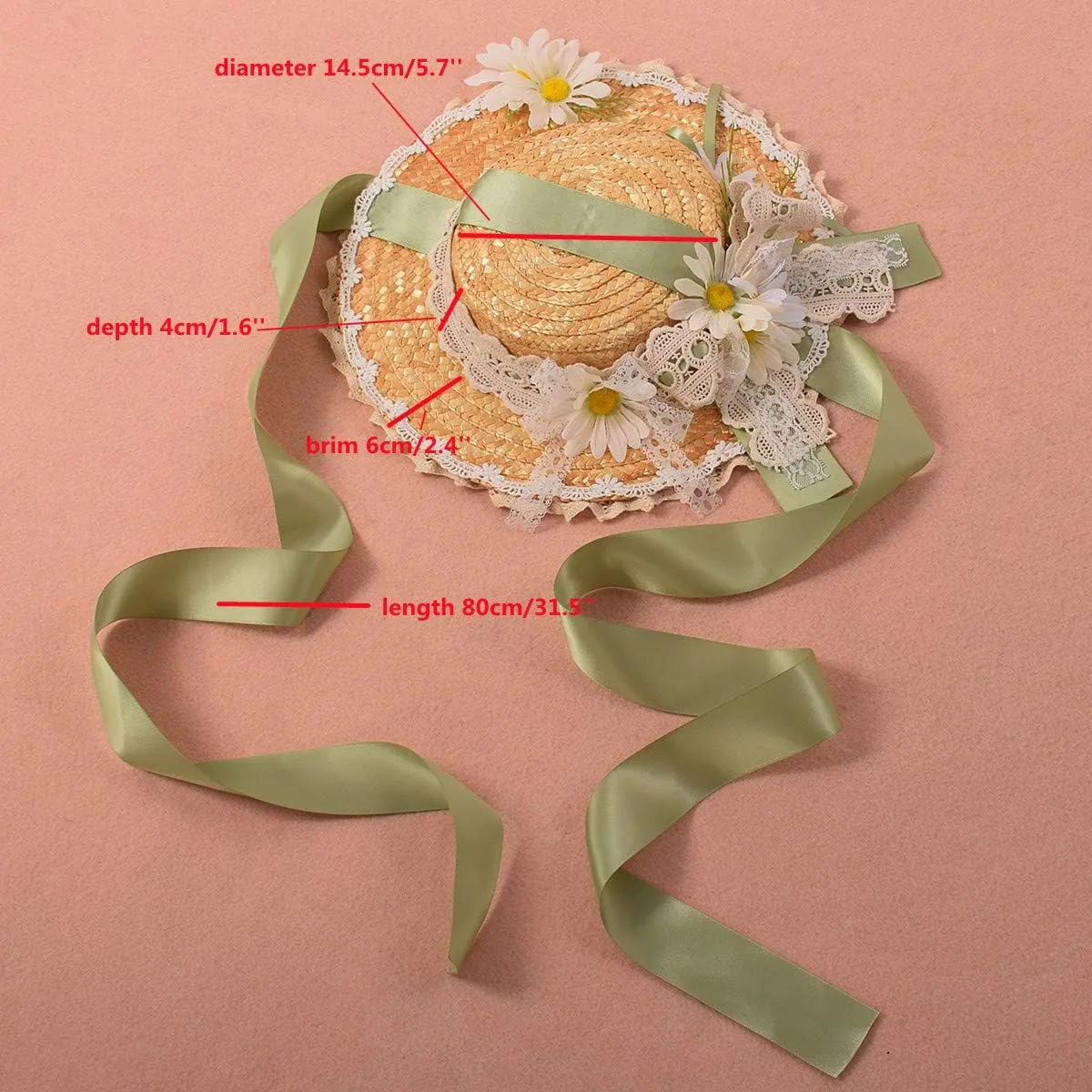 COSDREAMER Girls Women Tea Party Sun Hat Lace Ribbons Straw Hats Small Hat