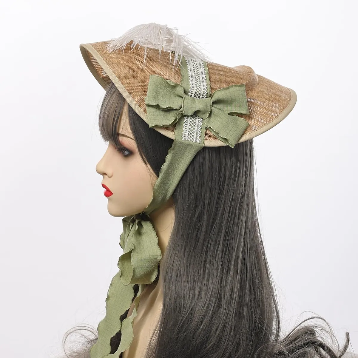 COSDREAMER Girls Women Tea Party Sun Hat Lace Ribbons Straw Hats Small Hat