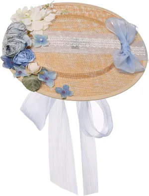 COSDREAMER Girls Women Tea Party Sun Hat Lace Ribbons Straw Hats Small Hat