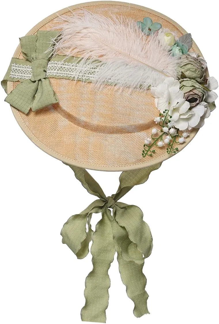 COSDREAMER Girls Women Tea Party Sun Hat Lace Ribbons Straw Hats Small Hat