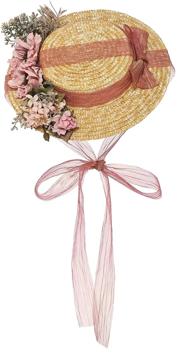 COSDREAMER Girls Women Tea Party Sun Hat Lace Ribbons Straw Hats Small Hat