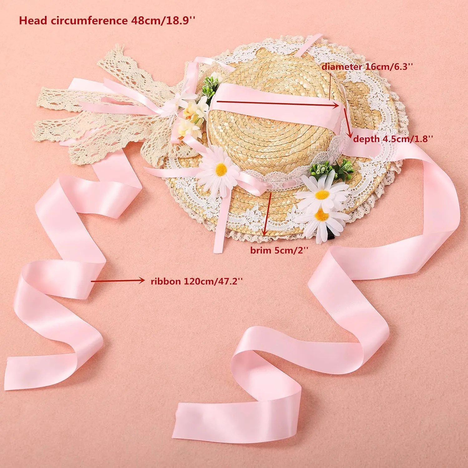 COSDREAMER Girls Women Tea Party Sun Hat Lace Ribbons Straw Hats Small Hat