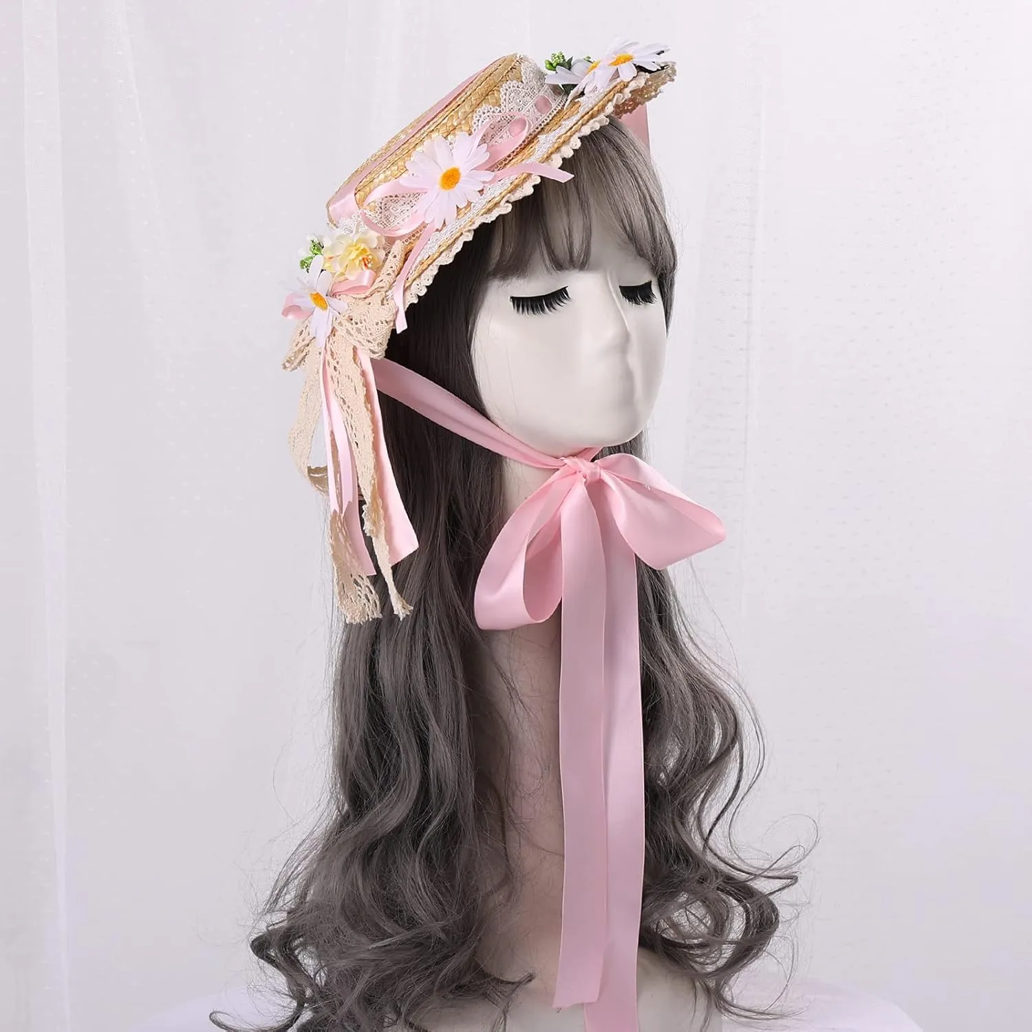 COSDREAMER Girls Women Tea Party Sun Hat Lace Ribbons Straw Hats Small Hat