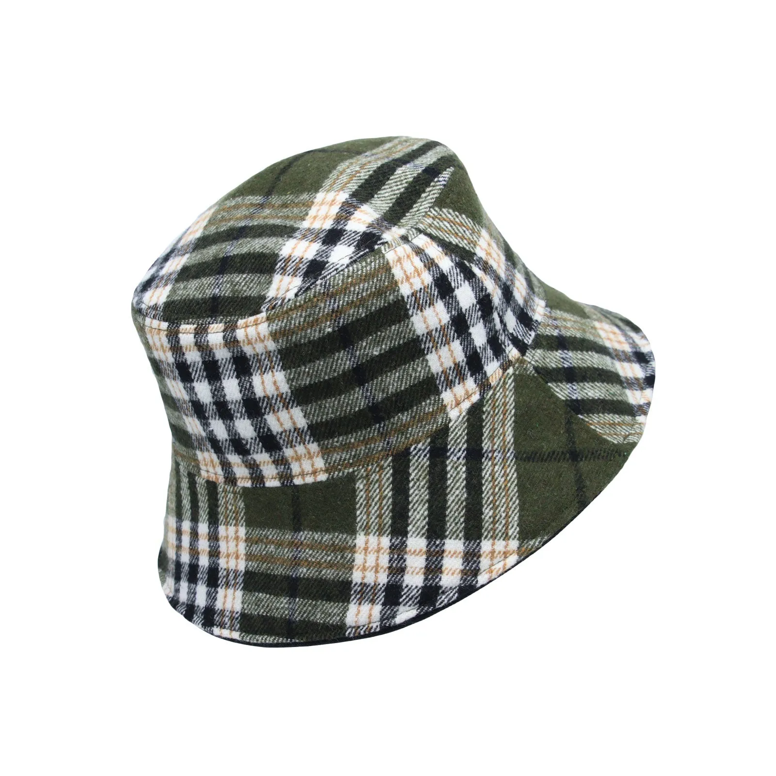 Cotton Plaid Bucket Hat Reversible Winter Check Cap HMB1380