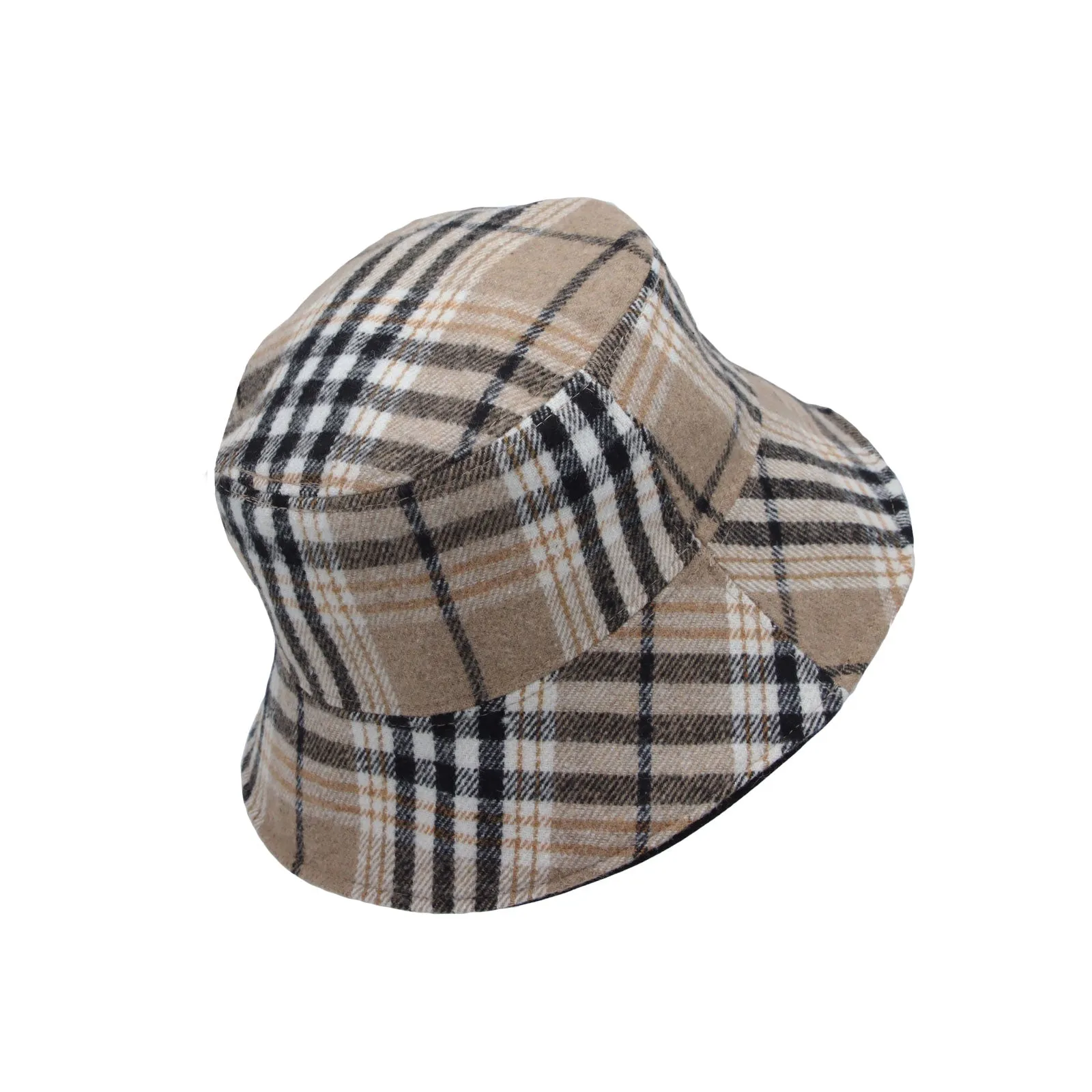 Cotton Plaid Bucket Hat Reversible Winter Check Cap HMB1380