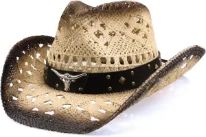 Cowboy Hat,Cowgirl Hat,Cowboy Hats for Women/Mens/Straw Wide with Shapeable Brim Cowboy Hat for Womens/White/Black.