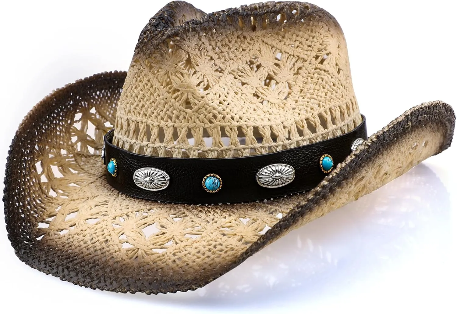 Cowboy Hat,Cowgirl Hat,Cowboy Hats for Women/Mens/Straw Wide with Shapeable Brim Cowboy Hat for Womens/White/Black.