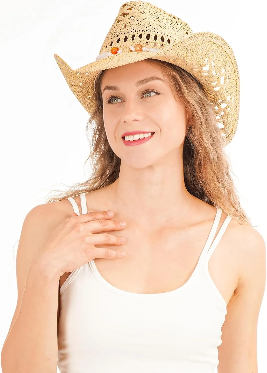 Cowboy Hat,Cowgirl Hat,Cowboy Hats for Women/Mens/Straw Wide with Shapeable Brim Cowboy Hat for Womens/White/Black.
