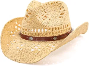 Cowboy Hat,Cowgirl Hat,Cowboy Hats for Women/Mens/Straw Wide with Shapeable Brim Cowboy Hat for Womens/White/Black.