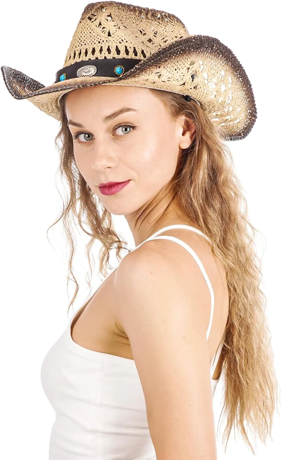 Cowboy Hat,Cowgirl Hat,Cowboy Hats for Women/Mens/Straw Wide with Shapeable Brim Cowboy Hat for Womens/White/Black.
