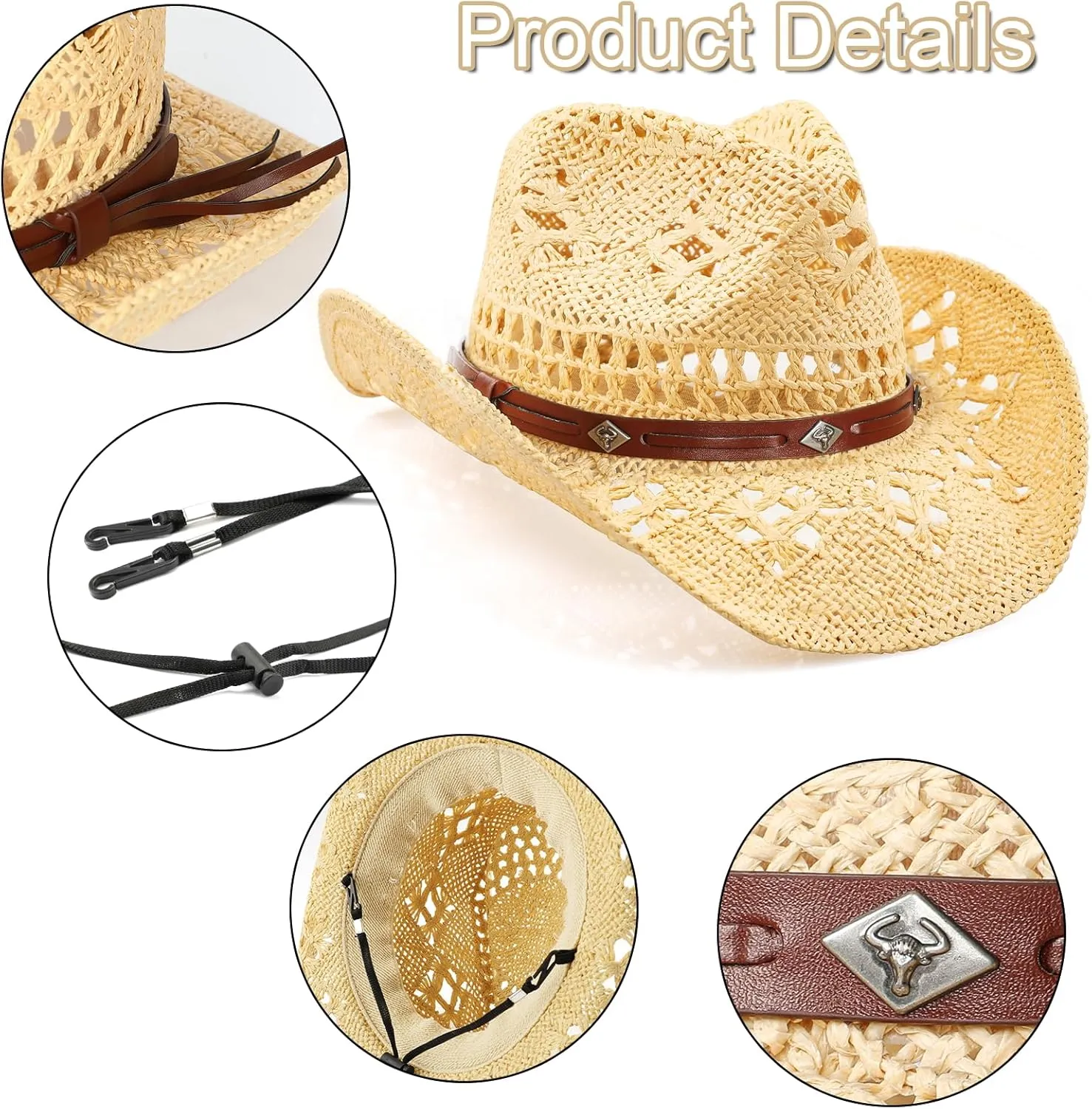 Cowboy Hat,Cowgirl Hat,Cowboy Hats for Women/Mens/Straw Wide with Shapeable Brim Cowboy Hat for Womens/White/Black.