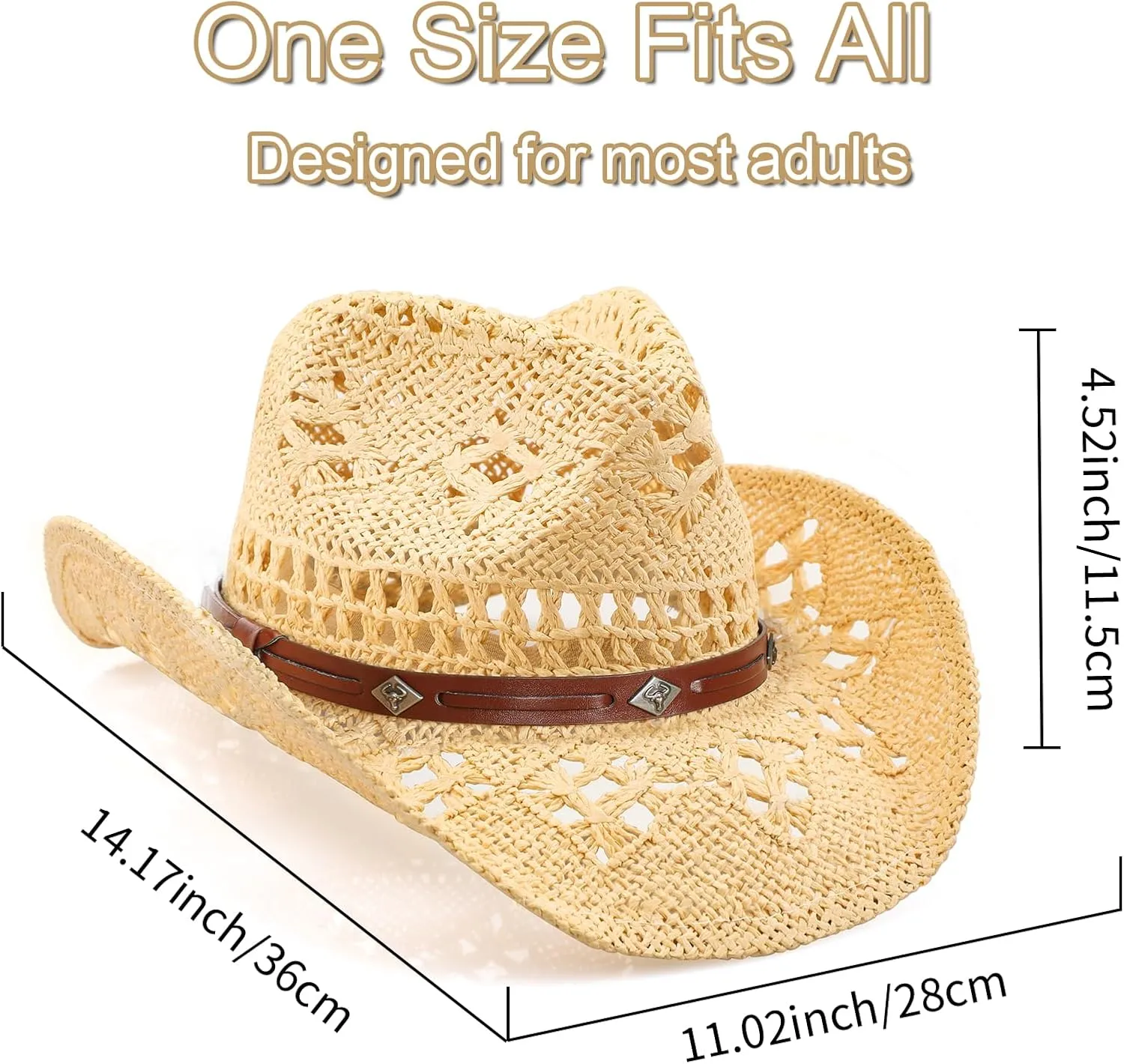 Cowboy Hat,Cowgirl Hat,Cowboy Hats for Women/Mens/Straw Wide with Shapeable Brim Cowboy Hat for Womens/White/Black.