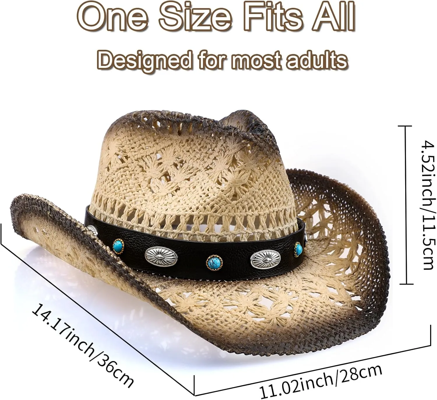 Cowboy Hat,Cowgirl Hat,Cowboy Hats for Women/Mens/Straw Wide with Shapeable Brim Cowboy Hat for Womens/White/Black.